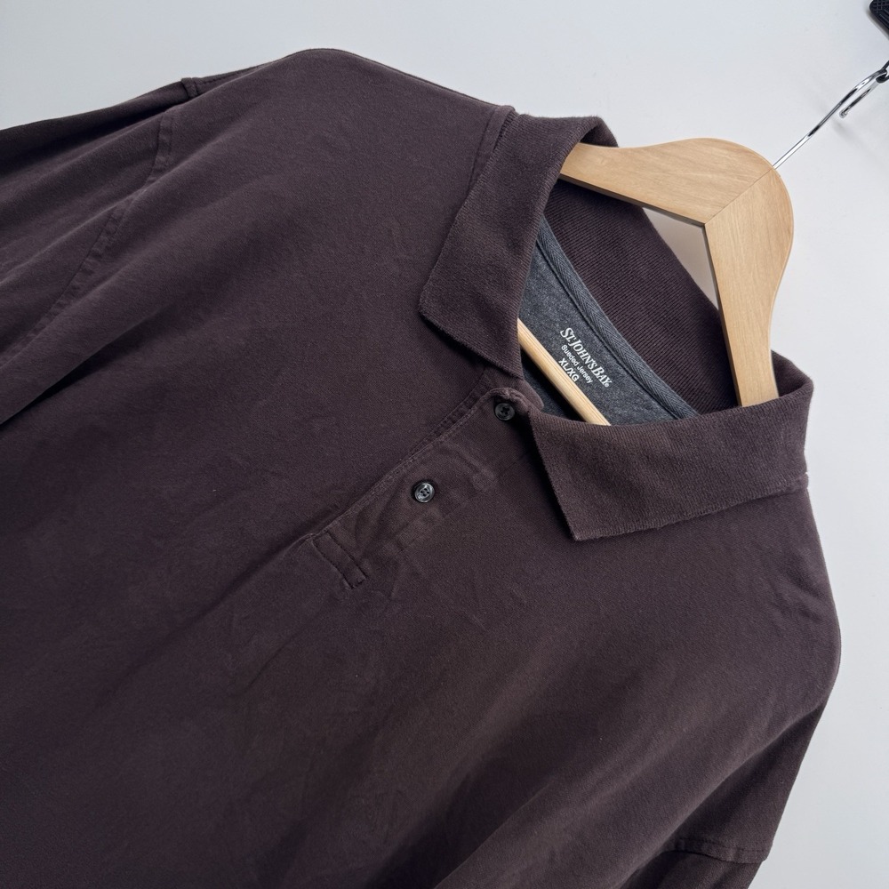 St. John's Bay Men's XL Sueded Jersey Polo Shirt Brown Long Sleeve Cotton